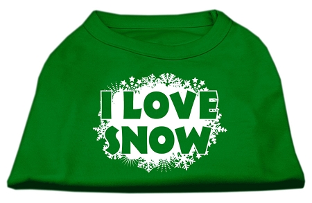 I Love Snow Screenprint Shirts Emerald Green Lg